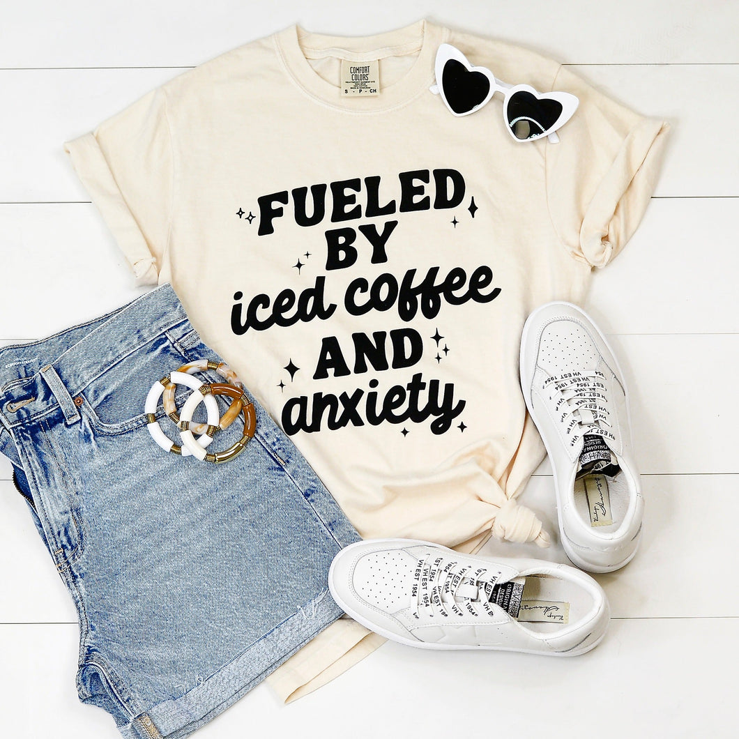 PREORDER: Fueled By Iced Coffee and Anxiety Graphic Shirt in White