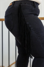 Load image into Gallery viewer, Hilary Side Fringe Skinny Jegging In Black
