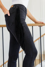 Load image into Gallery viewer, Hilary Side Fringe Skinny Jegging In Black
