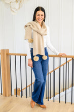 Load image into Gallery viewer, Knitted Fuzzy Pom Pom Scarf In Beige
