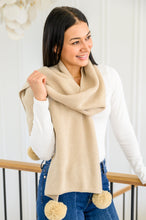 Load image into Gallery viewer, Knitted Fuzzy Pom Pom Scarf In Beige
