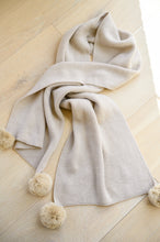 Load image into Gallery viewer, Knitted Fuzzy Pom Pom Scarf In Beige
