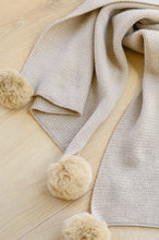 Load image into Gallery viewer, Knitted Fuzzy Pom Pom Scarf In Beige
