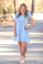 Load image into Gallery viewer, Abby Perfect V-Neck Striped Dress in Chambray
